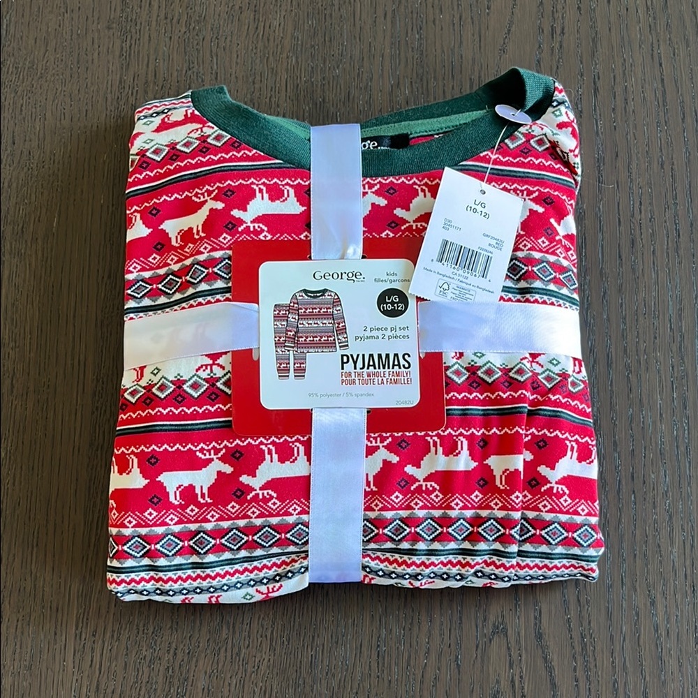 (NWT) George - Unisex Kids Red and Green Holiday Festive Pajamas, Size L (10-12)